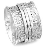 Boho-Magic 925 Sterling Silver Spinner Flowers Ring for Women Fidget Anxiety Relief Ring Band silver