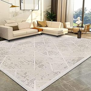 Leesentec Area Rugs Moroccan Geometric Stripe Rug for Living Room Bedroom Floor Mat Washable Rug Soft Non-Slip Carpet Imitation Cashmere Indoor Rugs Home Decor (Ivory,200 * 250cm)