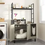 YITAHOME Cat Litter Box Enclosure with Shelves Storage, 54" Hidden Litter Box Furniture with Cat Bowl and Cat Litter Mat, Grey