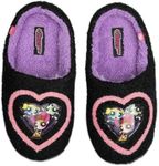 Bioworld Powerpuff Girls Trio In Heart Black Fuzzy Slippers-Small