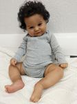 TERABITHIA 24 Inch 3-6 Month Real Baby Size Hand Rooted Hair Sweet Smile African American Realistic Newborn Baby Dolls Dark Brown Skin Lifelike Reborn Toddler Girl Doll That Look Real and Feel Real