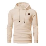 Yundobop Men's Pullover Hoodies Plaid Jacquard Long Sleeve Drawstring Hipster Casual Hooded Sweatshirts with Kanga Pockets Light Beige M