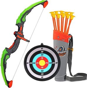 AUVIM Archery Set Arrow and Bow Set for Children with LED Flash Lights 1 x Target 10 x Suction Cup Arrows 1 x Arrow Holder Toy Bow Set for Boys and Girls from 6 Years Outdoor Indoor Play