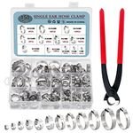 HSEAMALL 150PCS Stainless Steel Single Ear Hose Clamps with Hose Clip Pliers,12 Sizes 6-33 mm Pipe Hose Clamp Fuel Line Clip