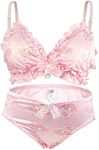 paloli Women Cute Lingerie Set Sweet Strawberry Bikini Wirless Bra and Panty - 100% Cotton