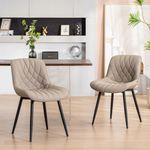 YOUNUOKE Dining Chairs Set of 2, Khaki PU Leather Upholstered Kitchen Dining Room Chairs with Solid Back, Mid Century Modern Dinner Chairs for Living Room Bedroom, Easy to Assemble