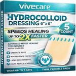 Vive Hydrocolloid Bandages - Large Sterile Blister Dressings - Medical Gauze Pads for Bed Sores, Burns, Cysts and Ulcer Treatment - Highly Absorbent Individual Patches - Non-Stick Padding (6" x 6")