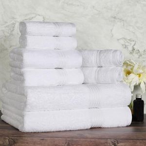 SUPERIOR Egyptian Cotton 8-Piece Towel Set, Assorted Towels for Home Bathroom, Guest Bath Decor Essentials, Includes 2 Bath, 4 Hand, 2 Face Towels/Washcloths, Quick Dry, Absorbent - White