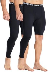 DEVOROPA Mens 2-Pack Single Leg Compression Pants Quick Dry Basketball Running Tights Sports Leggings Athletic Baseball Base Layer Black/Black L