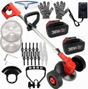 3500W Electric Weed Eater 3in1 Cordless Grass Trimmer 36V Grass Lawn Brush Cutter 10000rpm Whipper Snipper with Wheels 3 Types Blades Battery Gloves Goggles for Garden and Yard (RED)