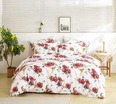 Tache Floral Hummingbirds Burgundy Ivory Antique Vintage Farmhouse Spring Country Rustic Microfiber Reversible Rose Garden Duvet Cover Twin