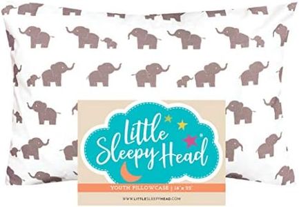 Little Sleepy Head Youth Pillow Case - 100% Made Cotton & Hypoallergenic Pillow Case - Snug Fit Envelope Pillowcase Enclosure - Youth Pillow 16x22 Size - (Happy Elephants - White)