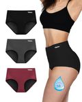 TIICHOO Period Pants Heavy Flow High Waist Period Knickers Womens Postpartum Menstrual Pants 3 Pack(L, Black/Burgundy/Gray)