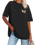 ADOREJOY Womens Oversized T-Shirt Summer Short Sleeve Tops Casual Boyfriend Shirt Loose Fit Tees(Brown Butterfly,L)