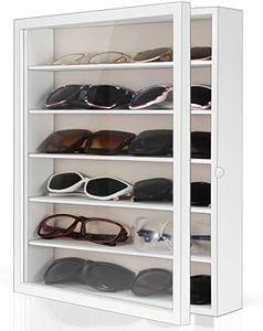 TJ.MOREE Sunglasses Organizer Storage Wall Mounted: 13 x 15.6 inches Eyewear Display Case Rustic Wood Eyeglasses Holder Large Glasses Storage Box,White