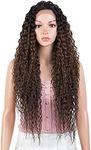 Joedir 28" Long Curly Lace Front with 1.5"x3" Lace Wig Heat Resistant Synthetic Wigs For Black Women 130% Density(Ombre Brown Color)