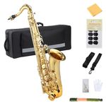 AS200 Saxophone, B Flat (Professional) Tenor with Mouthpiece, Reeds, Strap, Case, Cleaning Cloth, Gloves and Brush, Beginner Gold Sax for Students and Musicians