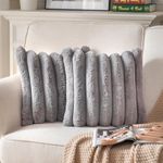 Joyouth Faux Fur Plush Throw Pillow Covers 26x26 Inch Set of 2 - Luxury Decorative Fuzzy Striped Soft Cozy Pillowcase for Couch, Sofa, Living Room - Darkgrey