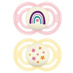 MAM Silicone Perfect Night Pacifiers, Glow In The Dark Pacifiers (2 Pack, 1 Sterilizing Pacifier Case), Mam Pacifiers 16 Plus Months For Baby Girl, Baby Pacifiers, Designs May Vary,Pink