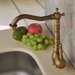 Hiendure® Antique Inspired Solid Brass Unique Designer Luxury Plumbing Fixtures Single Hole Long Curve Spout Kitchen Tap Bathroom Mixer Taps