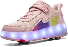 CEIEOE Shining Roller Skates Sneaker Whit 4 Wheels 16 LED Flashing Model Rechargeable Boys Girls Shoes Skateboarding for Kids Happy in Party Birthday School Gift, Ornate-pink, 4 Big Kid