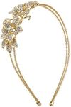 Lux Accessories Gold Tone Crystal Rhinestone Floral Flower 2 Row Coil Headband