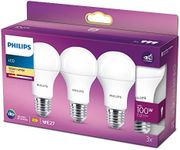 Philips LED A60 3 Pack Frosted Light Bulbs [E27 Edison Screw] 13W - 100 W Equivalent, 220-240V, Warm White 2700K, Non Dimmable