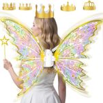 maysida Gold Fairy Wings for Kids and Girls, Light-up Electric Sparkling Wings Princess Halloween Set with Wand, Crown, Butterfly Wings – Ideal for Cosplay, Party, Birthday, Christmas