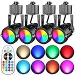 Junview RGBW LED Track Lighting Heads 12W Dimmable Color Changing christmas decorations Track Light for Accent Task Retail Art Party Game Room Track Lights H Type RGB Ceiling Spotlight Halo Type 4Pack