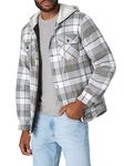 Wrangler Men's Authentics Long Sleeve Quilted Lined Flannel Shirt Jacket, Cloud Burst with Gray Hood, L