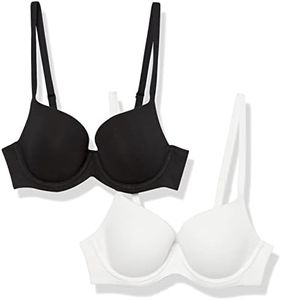 Amazon Essentials Women's Full Cover Cotton Bra, Pack of 2, Black/White, 36DD