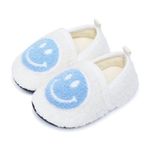 JPGLOV Baby Slippers Toddler Winter Indoor Household Smile Face Shoes Cozy Lightweight Non-Slip Rubber Sole for Kids Blue 3.5-4.5infant