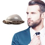 Superhairpieces Men's Toupee Haipiece NM101B Indian Remy Hair 0.2mm Thin PU Skin Base Mens Wigs 7" x 9" Med-High 100%-110% Density Long-Lasting Hairpiece (Brown Black + 30% Synthetic Grey Hair)