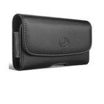 Wonderfly Horizontal Holster for Samsung Galaxy S5, S6, S6 Edge or S7, a XL Leather Carrying Case with Belt Clip and Belt Loops, Fits Phone with Otterbox Defender, Mophie Juice Pack or Battery Case