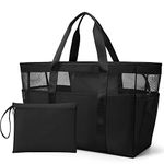 KALIDI Beach Bag For Women With Zip Large Mesh Beach Bag Black Family Foldable Tote Bag