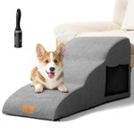 Masthome Dog Steps, 3-Step Dog Stairs with Removable Washable Cover, High Dentity Foam Dog Steps for Bed Sofa, Non-Slip Pet Ramp Ladder for Dogs Cats - Send 1 Lint Roller, 85(L) x 40(W) x 40(H) cm