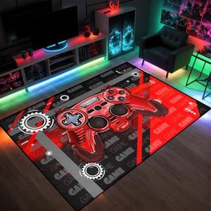 Gaming Rugs for Bedroom - Gamer Rugs - Boys Teens Red Game Gamepad Carpets Large Gamer Floor Mat Home Decor Gaming Carpet Floor Polyester Mats, 5'×7'