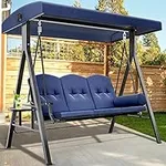 YITAHOME 3-Seat Deluxe Outdoor Porch Swing Large Patio Swing Chair with Weather Resistant Steel Frame, Adjustable Tilt Canopy, Removable Cushions & Pillow Suitable for Garden, Poolside, Balcony(Navy)