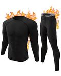 CL convallaria Thermal Underwear for Men - Ultra Soft Long Johns - Heated Warm Hunting Gear Base Layers for Extreme Cold Weather, A - Black With Crew Neck, Medium