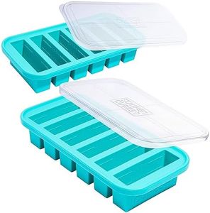 Souper Cubes 1/2 Cup Freezing Tray with lid, Aqua, Pack of 2, Makes 12 Perfect 1/2 Cup Portions, Freeze Pesto, Salsa, Sauce or Food.