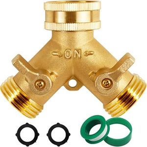 Triumpeek Brass Garden Hose Splitter, 3/4 Inch 2-Way Y Brass Hose Connector with O-Ring Washers & Tape