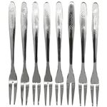 Pinenjoy 8Pcs 5.3inch Cocktail Forks 18/10(304) Stainless Steel Appetizer Forks Set Small Crab Forks Carved Fruit Pattern for Dessert Cheese Olives Salad Escargot Charcuterie Board