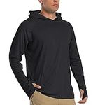 TACVASEN Outdoor T Shirts for Men UV Long Sleeve Shirts with Hood Sun Protection Hoodie Top Lightweight Hiking Hoodies Black