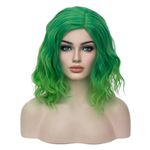 BERON Green Wigs for Women Short Curly Bob Wavy Wig Girls Ombre Green 14" Body Wave Shoulder Length Hair Wig Heat Resistant Synthetic Halloween Cosplay Daily Party Wigs