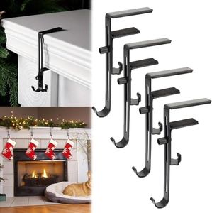Garland Hanger and Stocking Mantel Holders, 4 PCS Christmas Stocking Holders for Mantle-Adjustable Christmas Metal Hooks Garland Hanger for Hanging Stocking Garland Balls Fireplace Decoration Supplies
