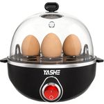 YASHE Rapid Egg Cooker, 7 Egg Capacity Electric Egg Boiler for Hard, Medium, Soft Boiled Eggs, with Measuring Cup, BPA-Free Tray & Lid, Auto Shut-Off Overheat Protection, Black