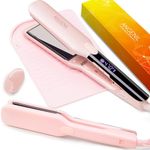 ANGENIL Titanium Flat Iron Hair Straightener for Thick Hair, Salon Grade 1.75" Wide Dual Voltage Hair Straightener and Curler 2-in-1, with Heat Resistant Silicone Mat, Large LCD Display, 15s Fast Heating