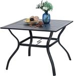 PHI VILLA 37 Inch Outdoor Dining Table Metal Steel Slat Square Patio Dining Table with 1.57" Umbrella Hole for Garden, Backyard and Porch (Classic Black)