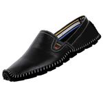 DADAWEN Men's Leather Loafers Moccasins Slip-On Deck Boat Shoes Black 10 UK