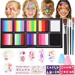 Janolia Face Painting Kit for Kids, Rainbow Face Paint Kit, Water Activated Face Paint, Macaron Color Split Cake Body Paint, Ideal Facepaint Makeup Kit for Kids Party Halloween Carnival Easter